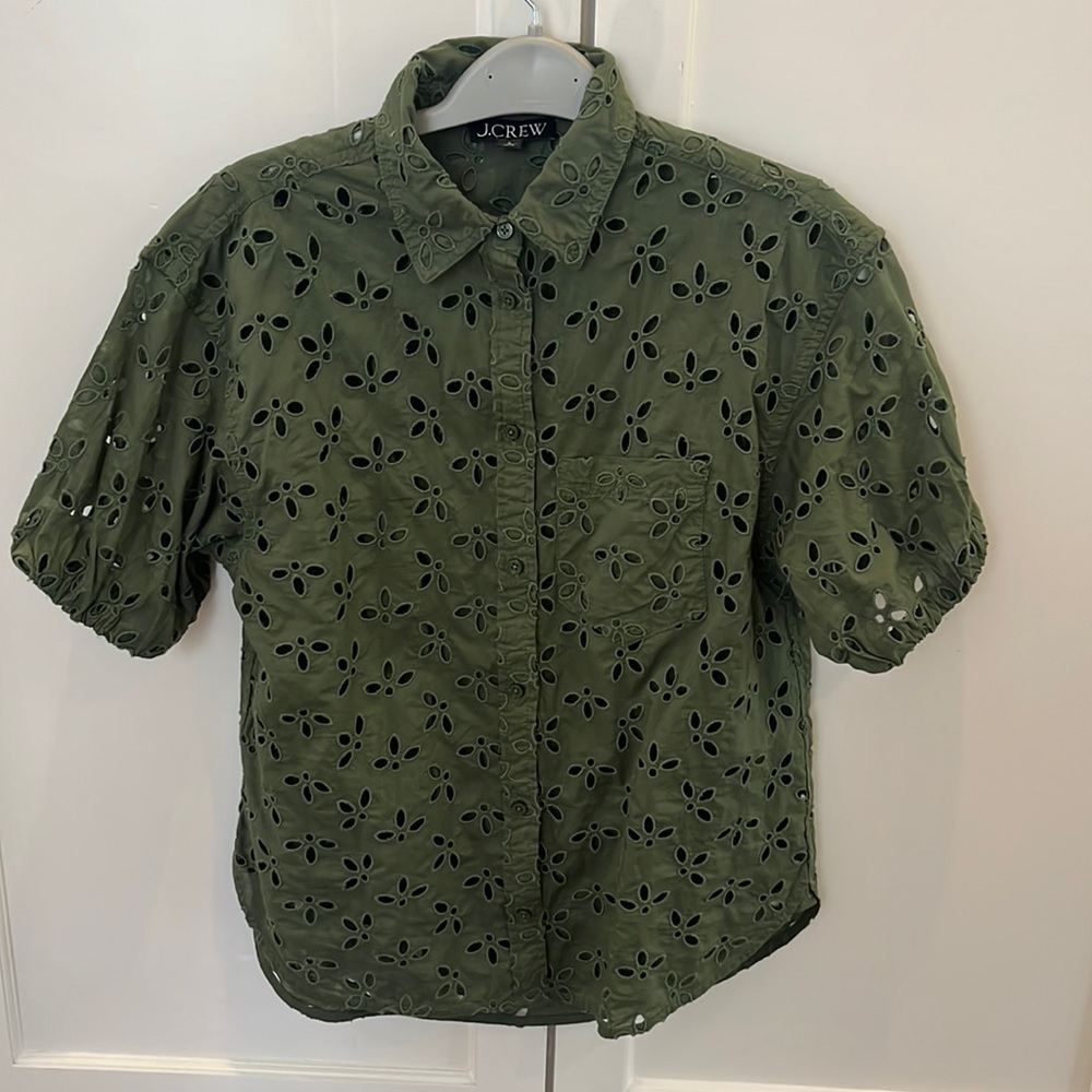 JCrew Green Cutout Blouse Size 0